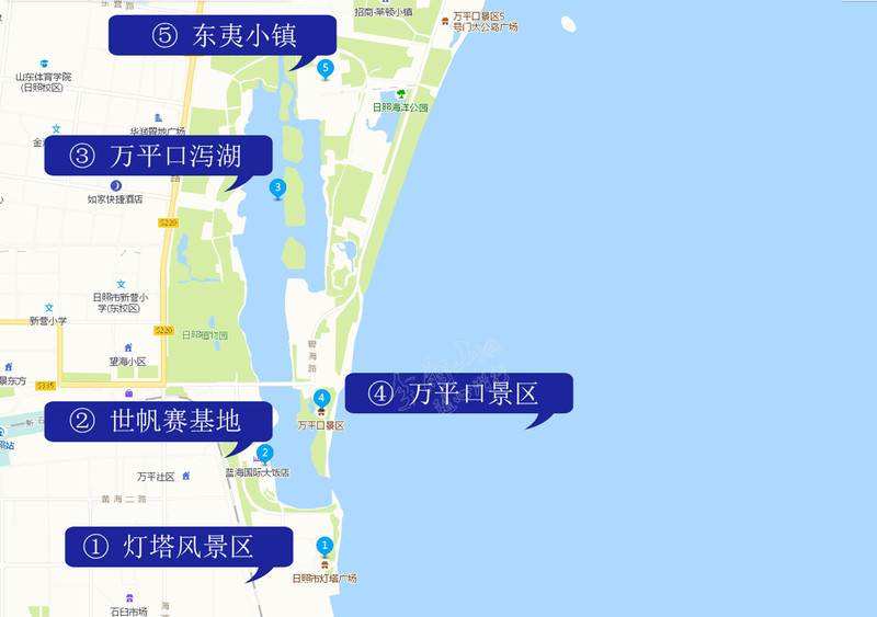 汽车站——吴家台——任家台礁石公园——任家台渔码头——东夷小镇