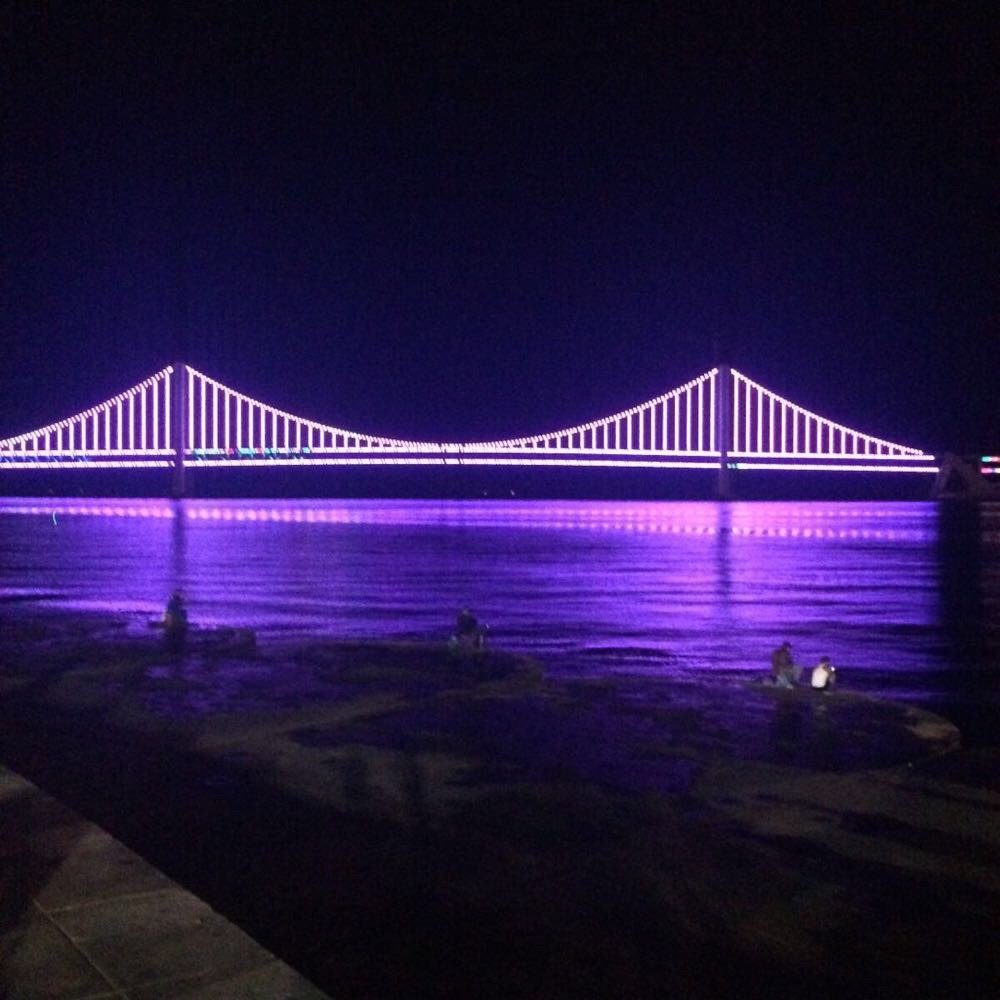 新建的跨海大桥在晚上看别有一番风味