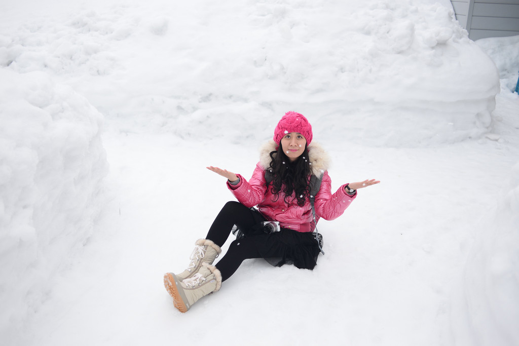 跑到雪堆里,然后坐下来的那一刻,感觉自己置身于雪白的奶油蛋糕之中.