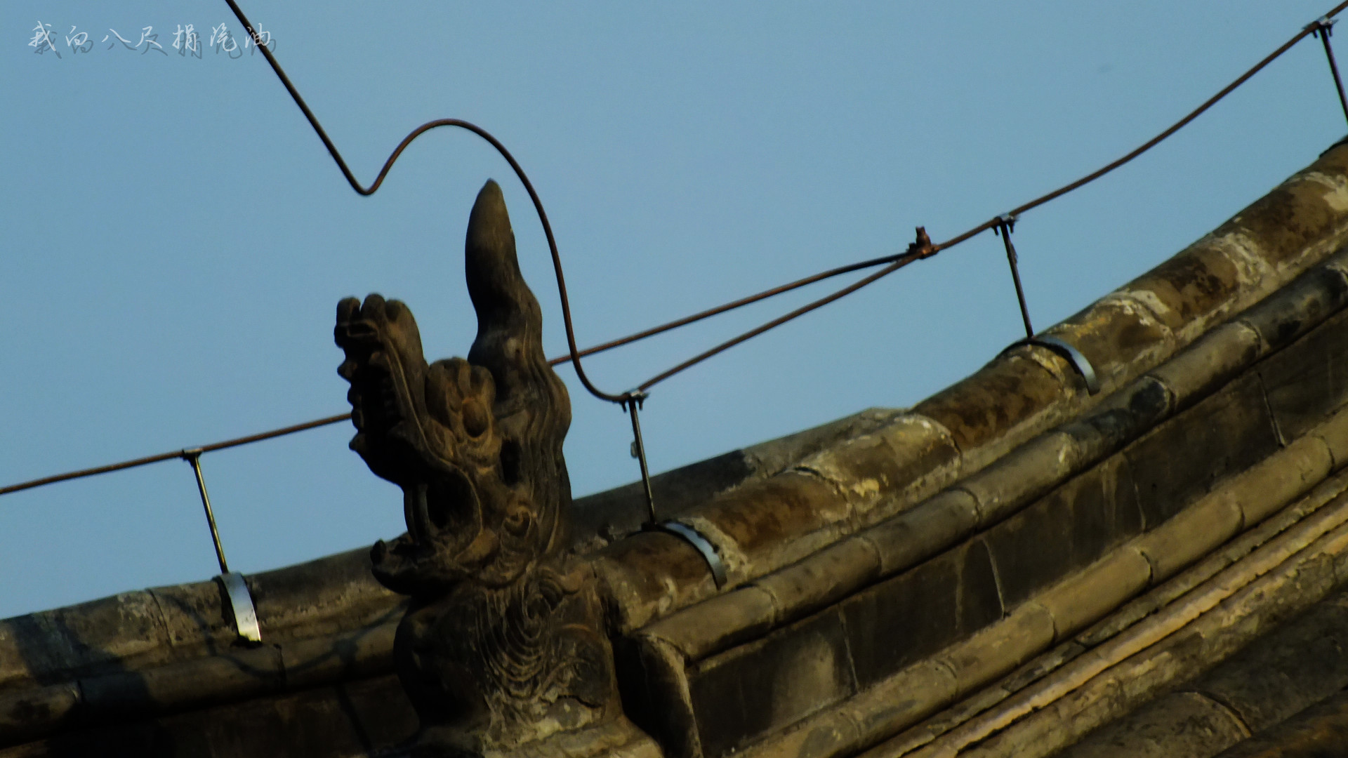 单檐布瓦歇山顶,叠涩脊,绿色琉璃鸱吻. 阁院寺